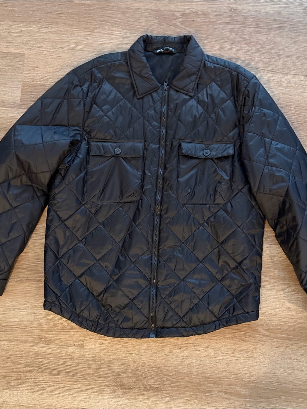 Zara Quilted Black Zip-Up Shirt Jacket